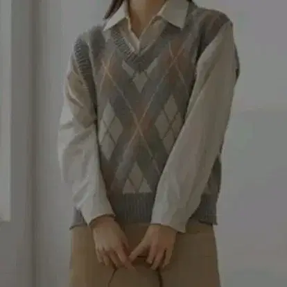 커먼유니크 아가일 베스트 그레이 + 셔츠