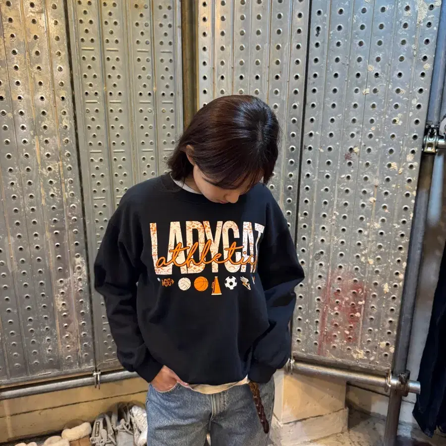 90s Vintage 길단 LADYCAT 빈티지 맨투맨 블랙 S