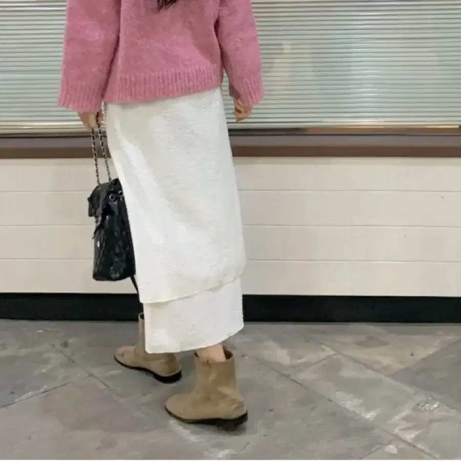 둥실코코) 새상품 링클 레이어드 롱스커트 아이보리