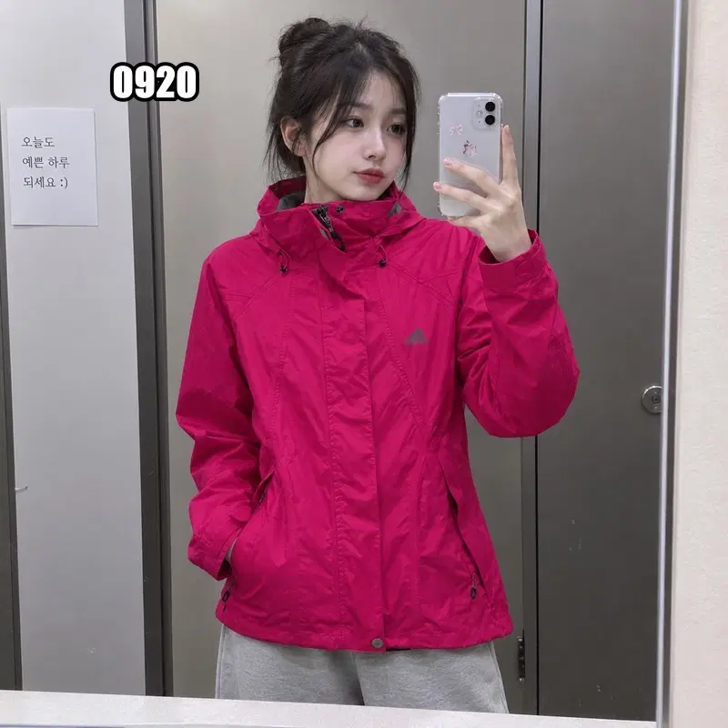 XS 아디다스 핑크 클라이마프루프 기능성 후드 자켓