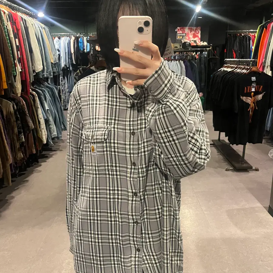 (156) Carhartt 칼하트 화이트 그레이 블랙 모노톤 체크 셔츠