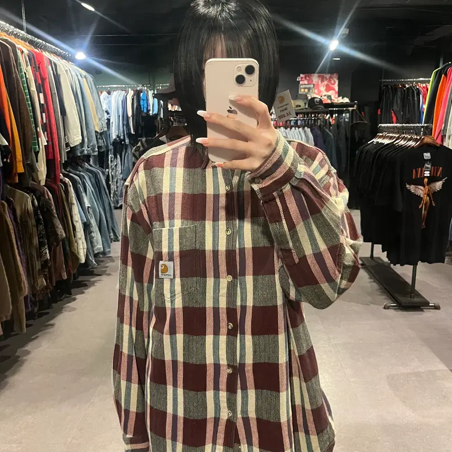 (158) Carhartt 칼하트 버건디 카키 아이보리 빅체크 셔츠