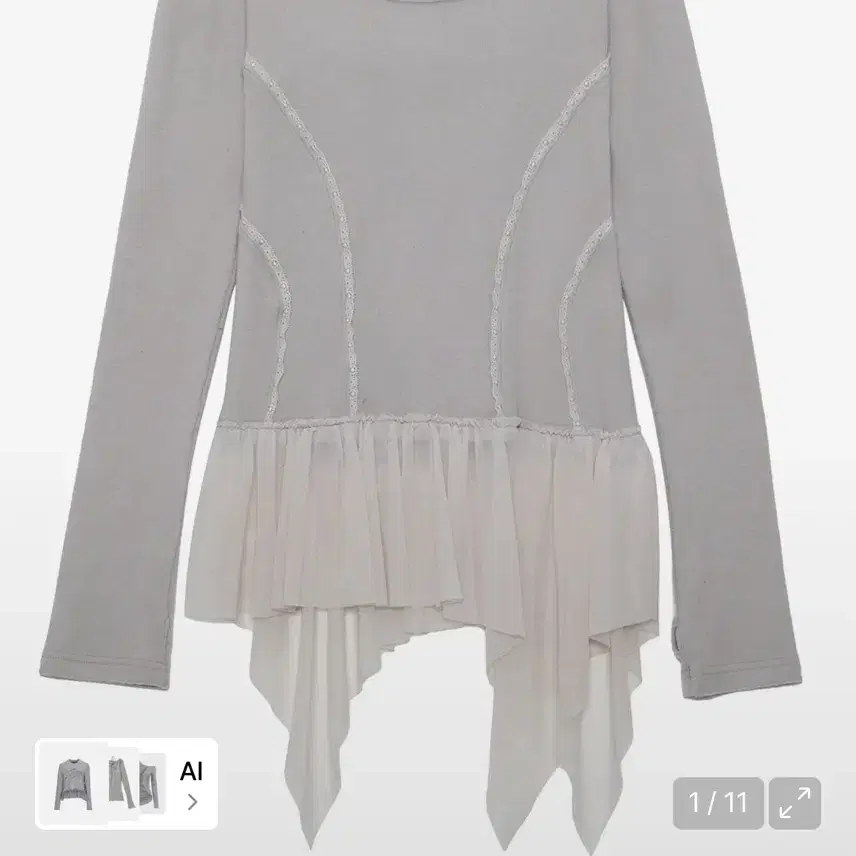 플레어업 레이어드 프릴 롱슬리브 Layered Lace Frill Long Sleeve (FL-137_Gray)