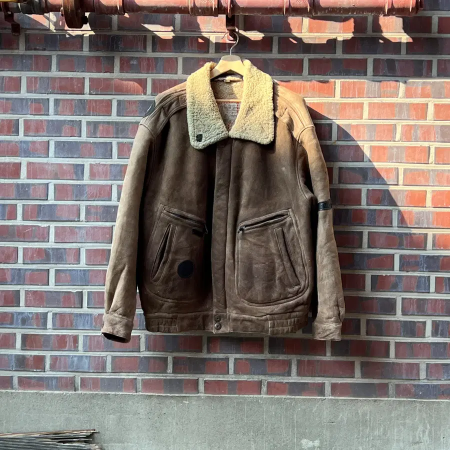 [2XL] 80s 빈티지 시어링 무스탕 천연가죽 레더 플라이트 자켓 브라운 RIRI