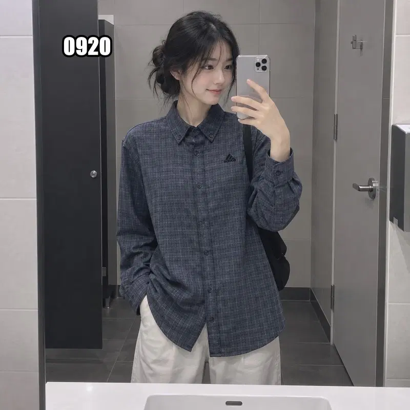 L 아디다스 체크 포인트 긴팔 셔츠