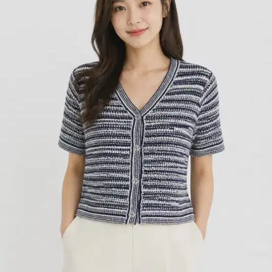 여55/리스트 24SS 컬러믹스 반팔 가디건