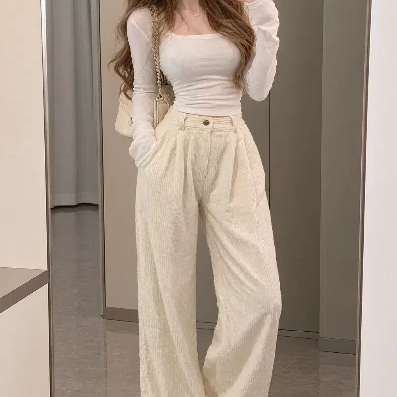 골덴 코듀로이 와이드 팬츠 아이보리