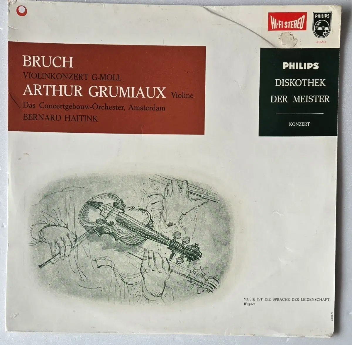 Arthur Grumiaux - Bruch Violin Concerto No. 1 10-inch LP (Netherlands PHILIPS Early HI-FI STEREO Red/Silver)