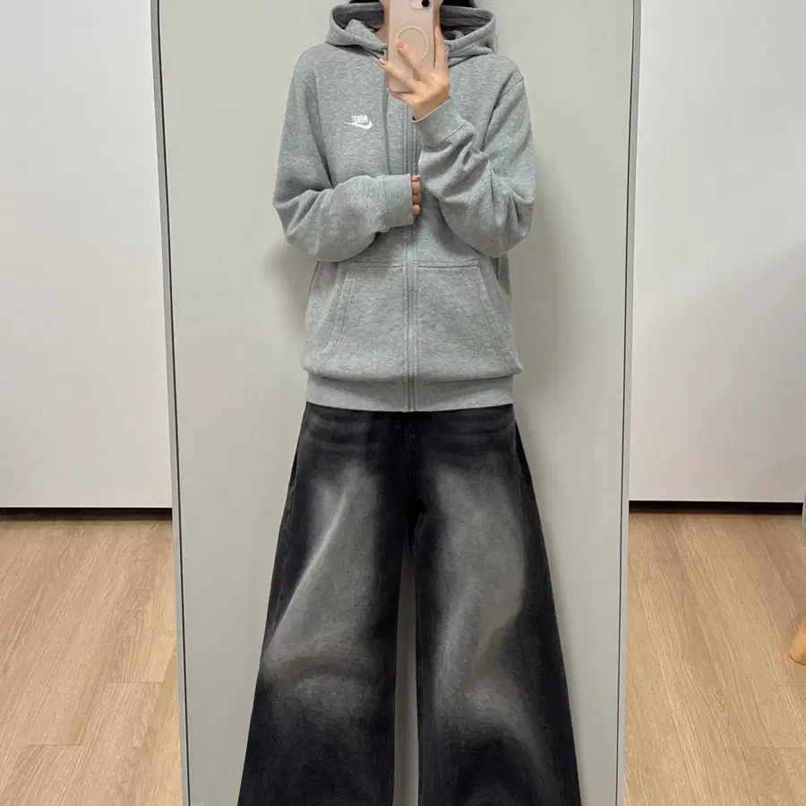 나이키 자수로고 그레이 후드집업