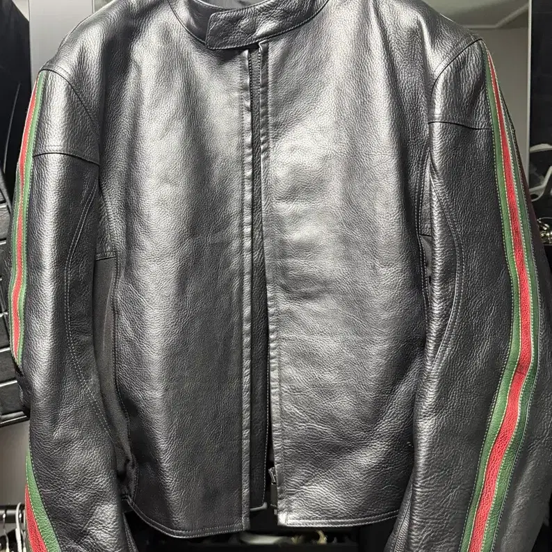 구찌 GUCCI 웹 스트라이프 레더 바이커 자켓 size52 사진 2