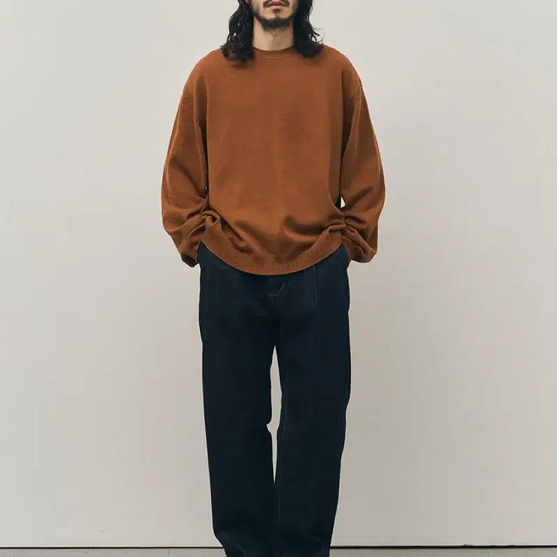 1) 러프사이드 ROUGHSIDE Whole Garment Crew Knit(Ginger)