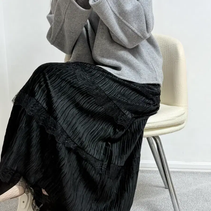블랙 레이스 캉캉 롱 스커트
