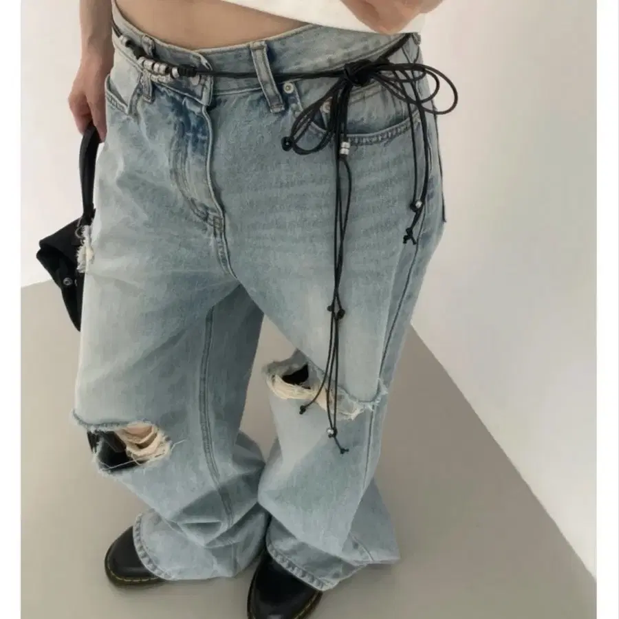 레이어드 메탈 비즈 로프 스트랩 끈 벨트