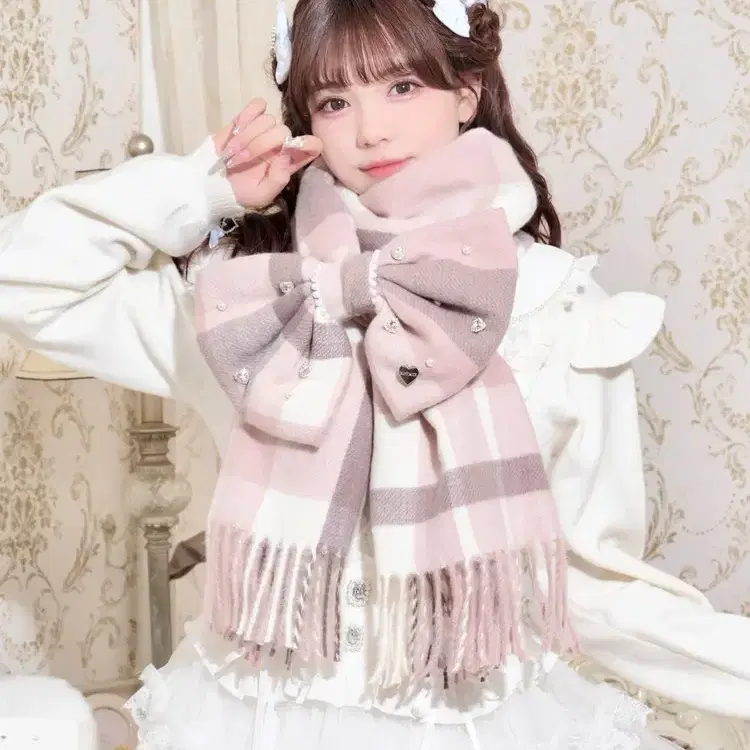 노에미 NOEMIE 리본 체크 스톨 목도리