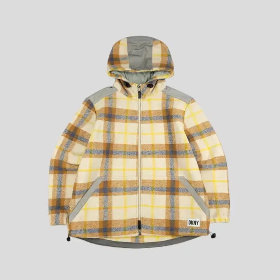 DKNY 디케이엔와이 도나카란뉴욕 베이지 멀티컬러 배색 체크패턴 로고 투웨이지퍼 울블렌드 플란넬 후드집업 캐주얼자켓 M