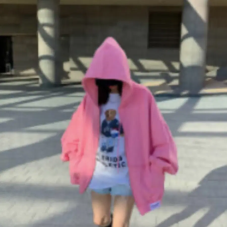 (새상품) 레브시티 톰보이 오버핏 후드집업 형광핑크