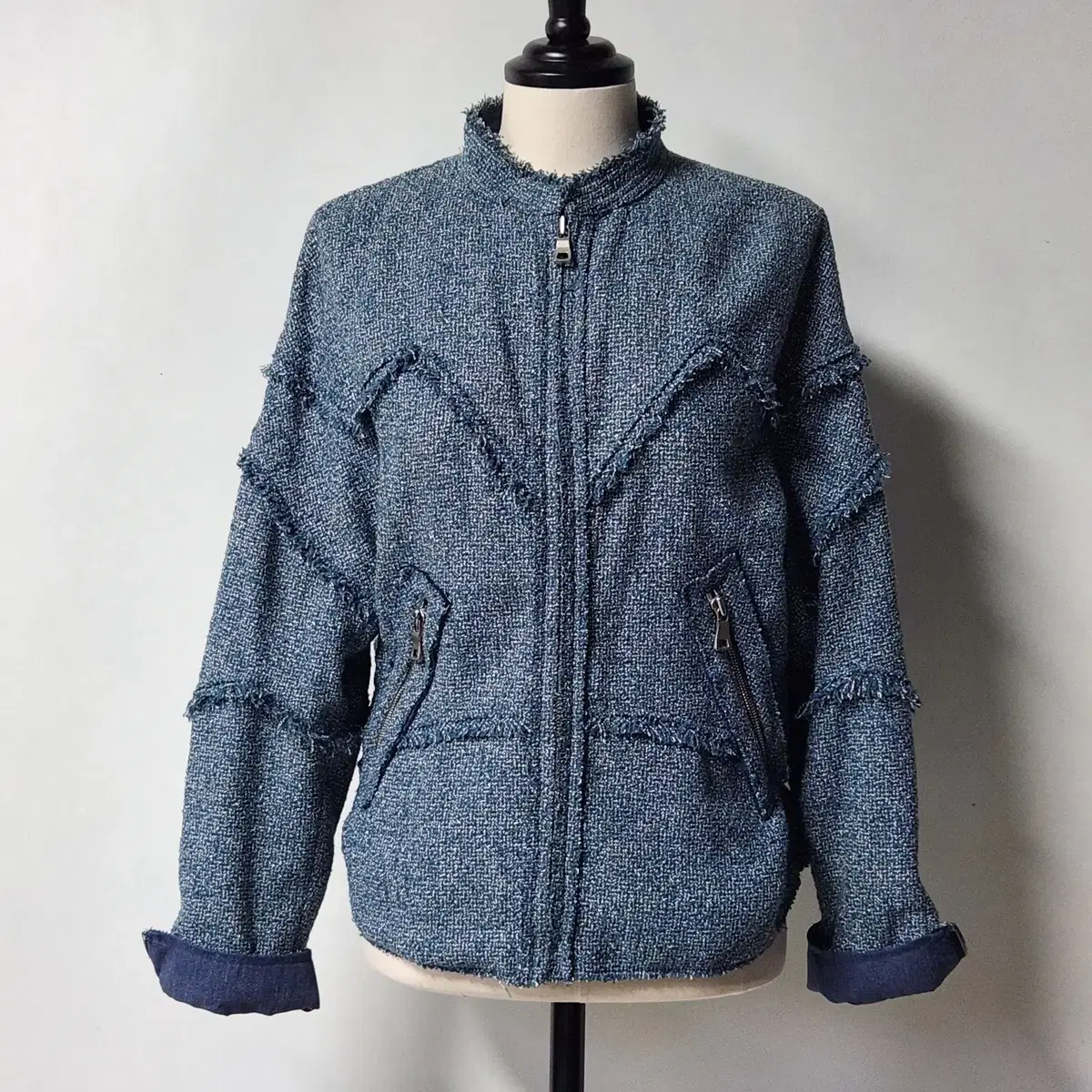 Handsome authentic Time tweed fringe detail zip-up jacket FREE