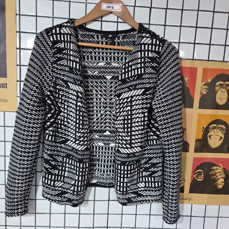 H&M 패턴 가디건 블랙 화이트1013