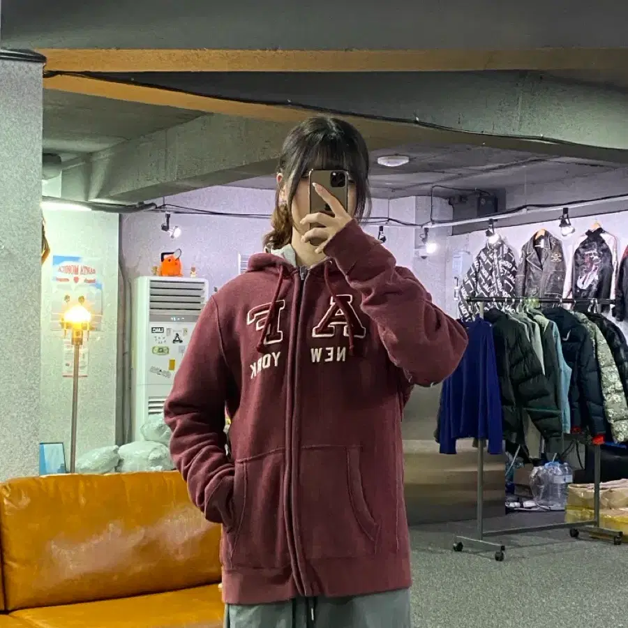 아베크롬비 루즈핏 그런지 패치로고 스웻 버건디 후드집업 B6184