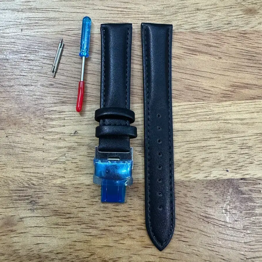 소가죽 버클형 시계줄 20mm 블랙 (교체용 핀 포함) 새상품