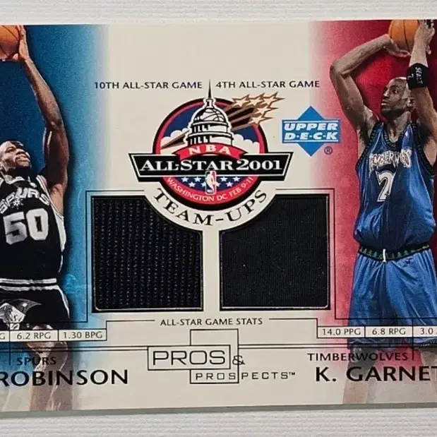 2001 UD Pros Prospects david Robinson & Kevin Garnnet ALL STAR GAME WORN PATCH SSP
