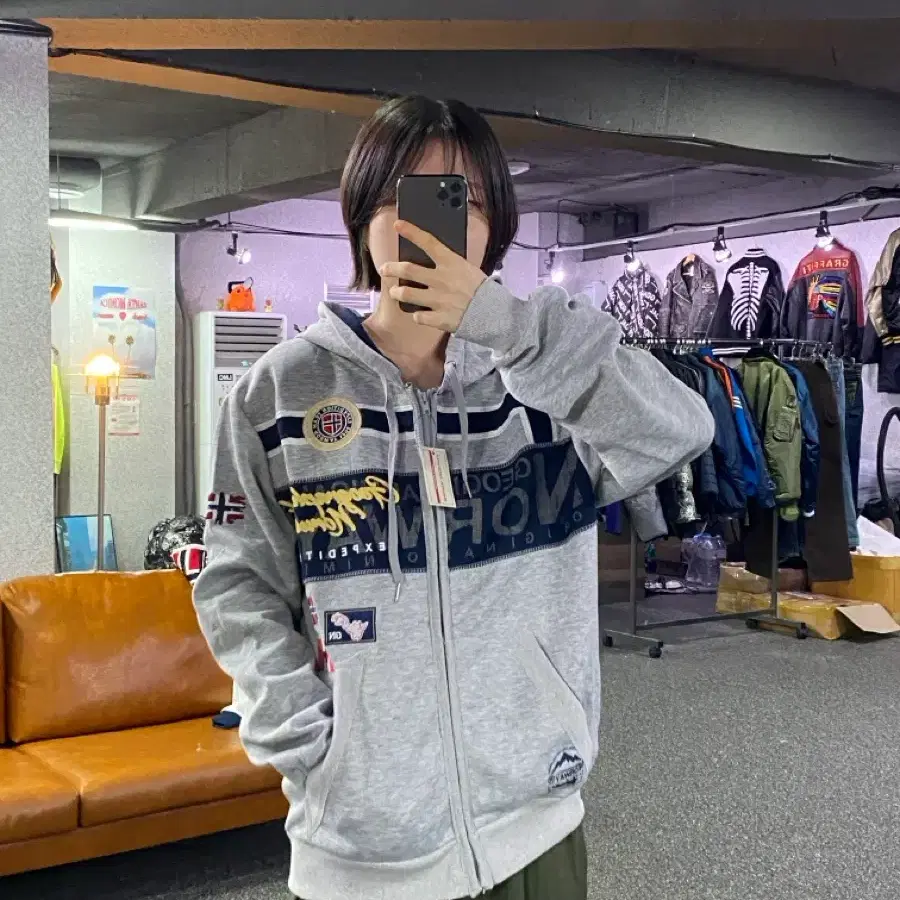 빈티지 노르웨이 디트로이트 그레이 후드집업 B6191
