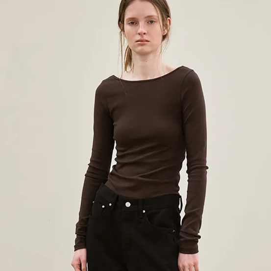 back scoop neck long sleeves (brown)
