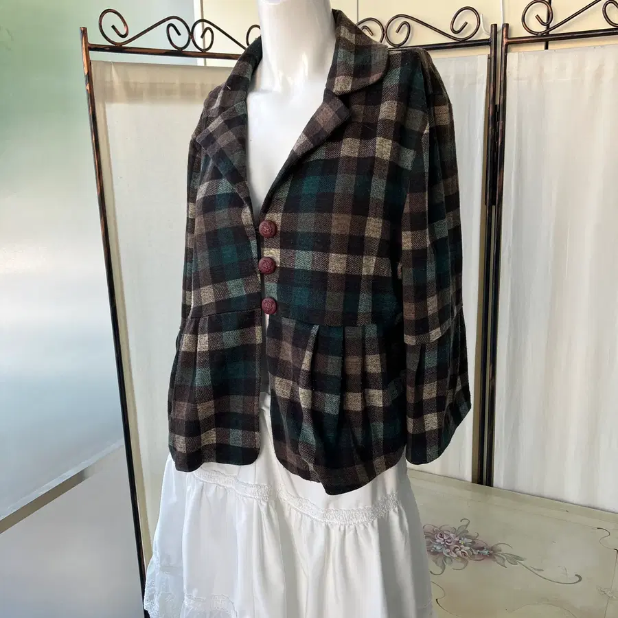 jpn mori autumn check frill jacket