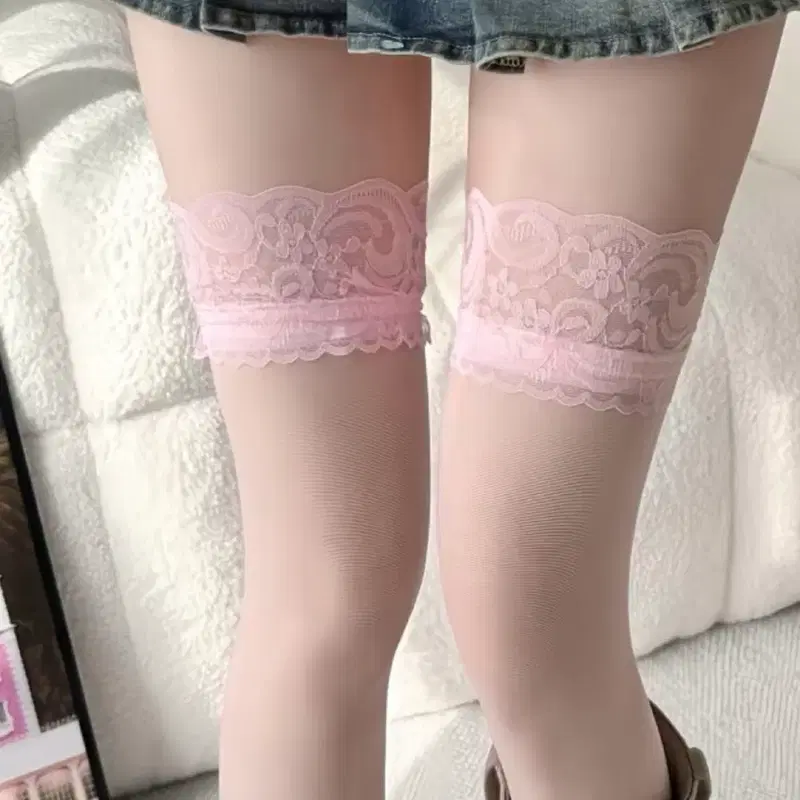 레이스 패션 레이어드 스타킹 2개 일괄 핑크 + 블랙 빈티지 갸루