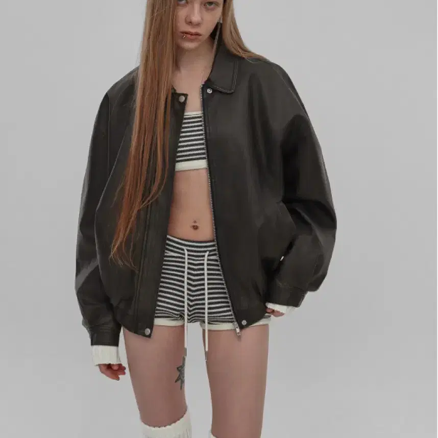 블랙업 레텔론 워싱 레더 점퍼