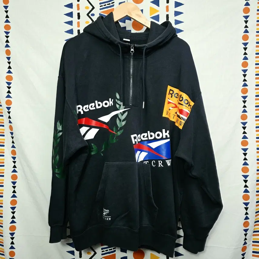 [Reebok x 로맨틱크라운] 남성 오버핏 하프집업 후드 XL