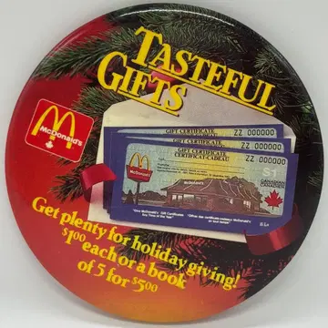 90s 빈티지 대형 캔뱃지 McDonald 맥도날드 기프트권