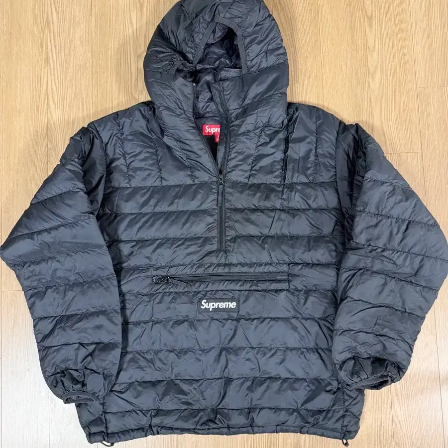 24FW 슈프림 마이크로 다운 하프 집 후드 풀오버 블랙 S