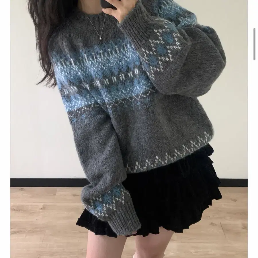 (실사0)데일리브 스노위 눈꽃 노르딕 라운드 니트