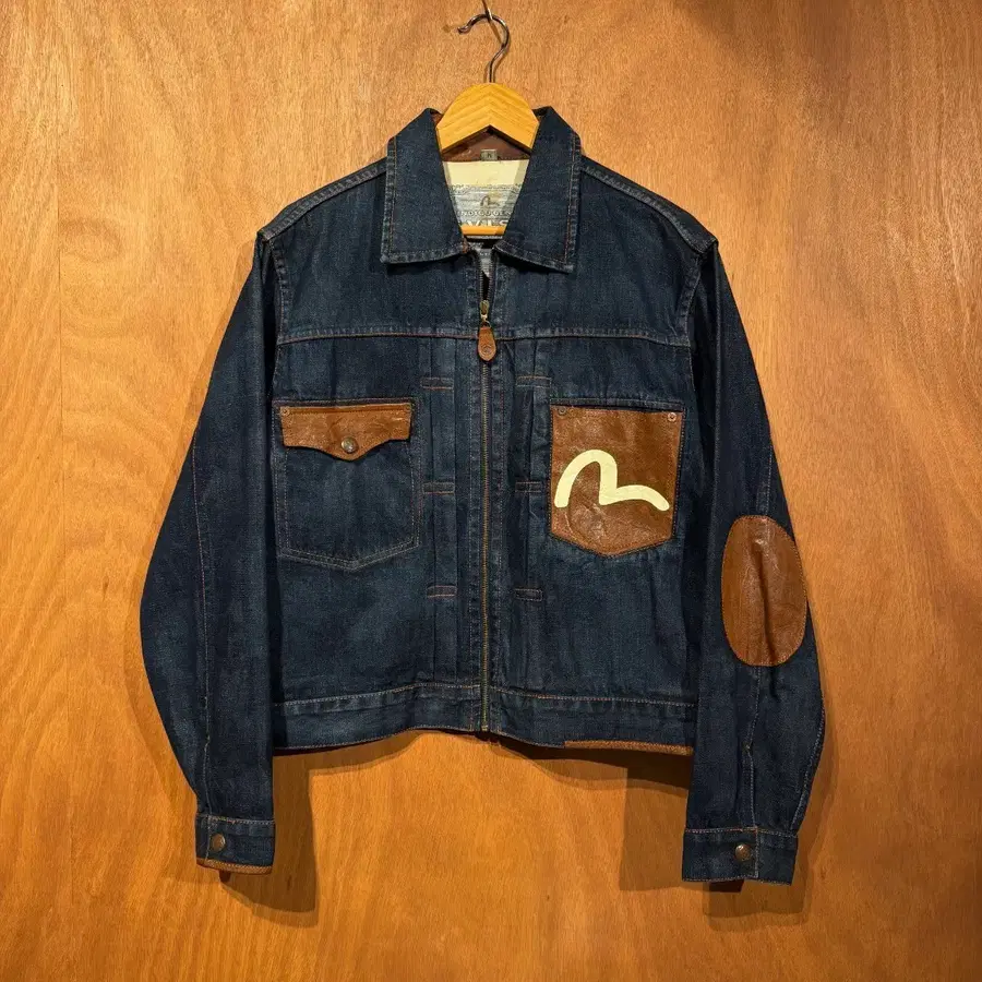 EVISU 에비수 재팬 00s 레더 패치 2세대 데님 자켓 M 지퍼