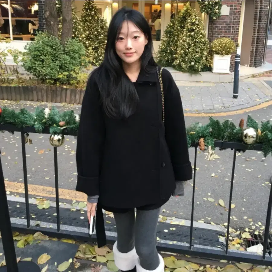 르아브르 리나 하프코트 블랙