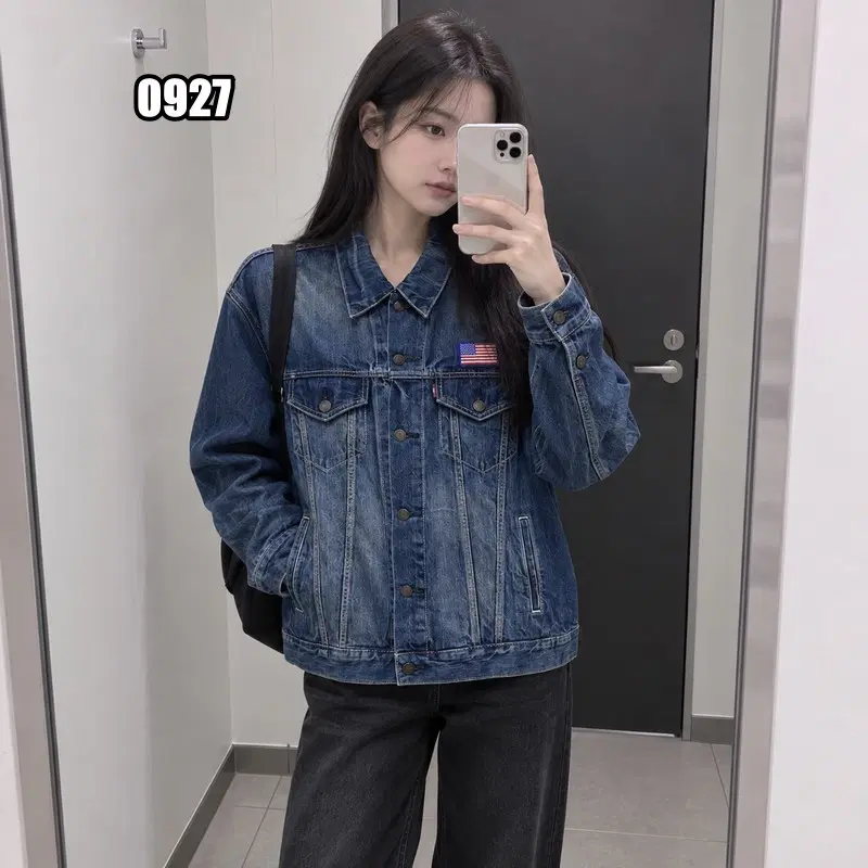 L 리바이스 투포켓 성조기 포인트 트러커 긴팔 데님 재킷