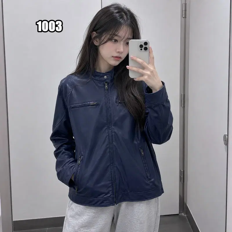 XL VTG 네이비컬러 빈티지 페이크 레더 재킷