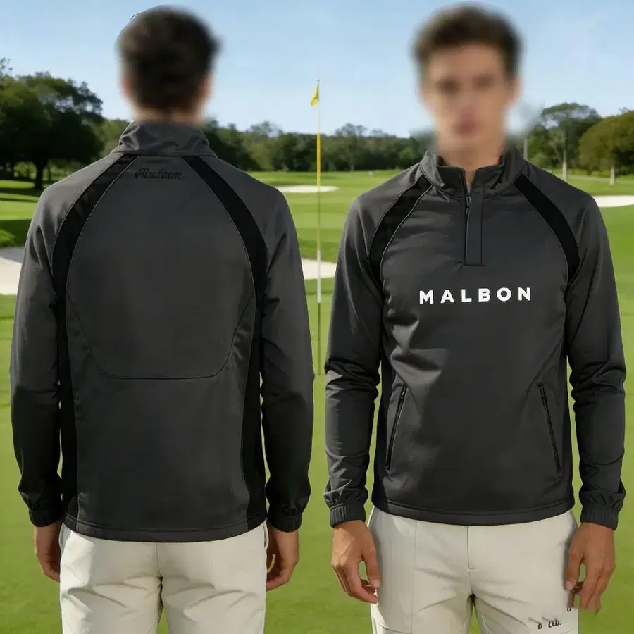 MALBON 말본 남성 하이넥 반집업 티셔츠