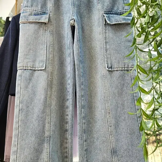 와이드 카고 뒷밴딩 데님 바지(S)