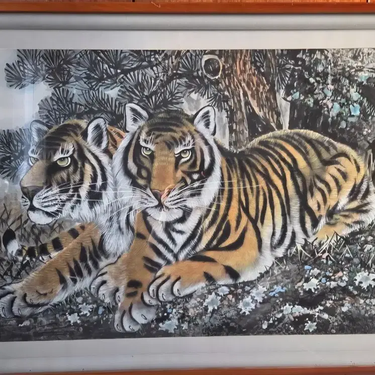 오래된 민속품 골동품 옛날 대형 호랑이 맹호도 그림 액자