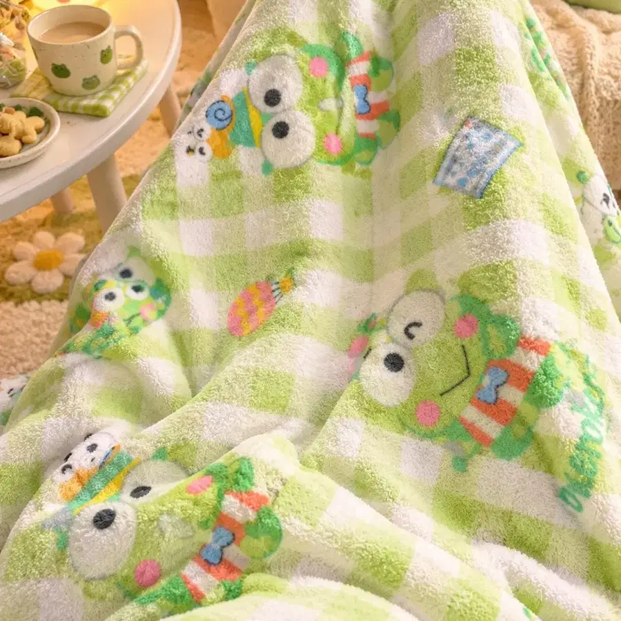 케로피 캐릭터 체크 담요