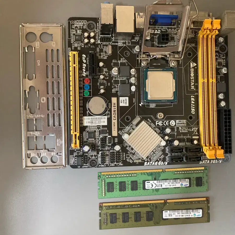 I3 4160+H81MDV3 메인보드 + 램 (2개) 백패널