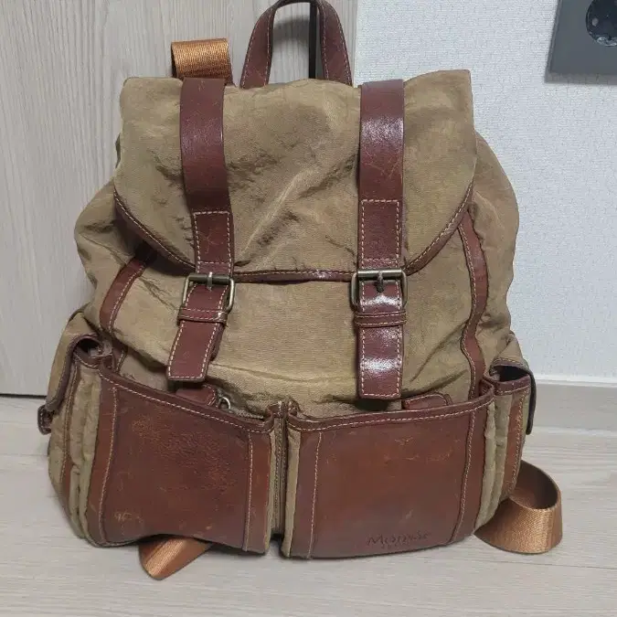 Monsac Jeune 캔버스 가죽 배낭