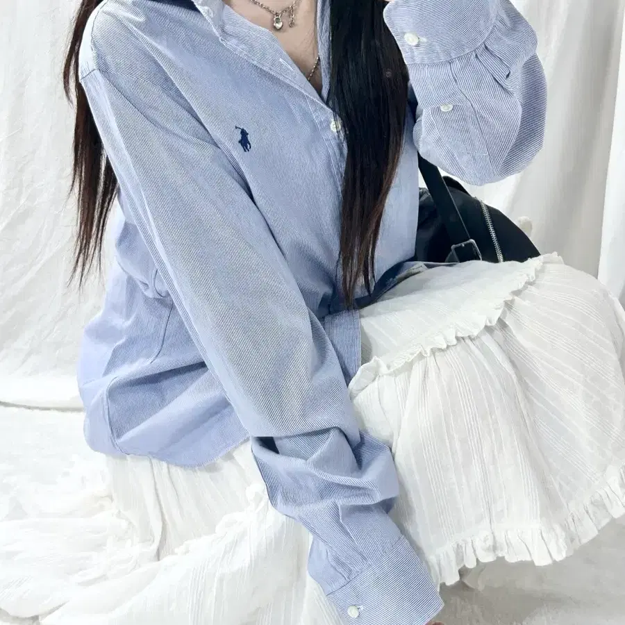폴로 네이비포니 스트라이프 셔츠