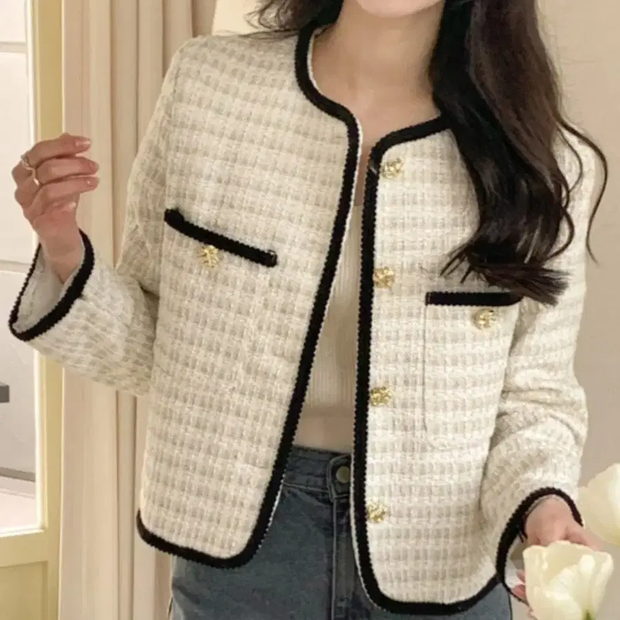 아뜨랑스 트위드자켓 화이트