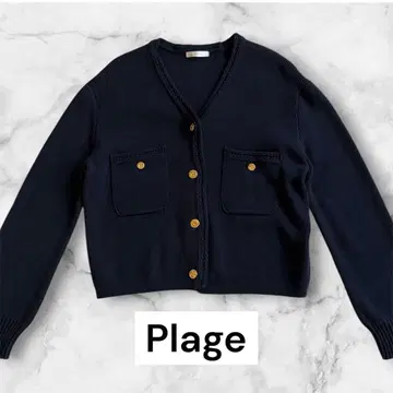 Plage 플라주 코튼 니트 가디건 골드 버튼 네이비 일본제