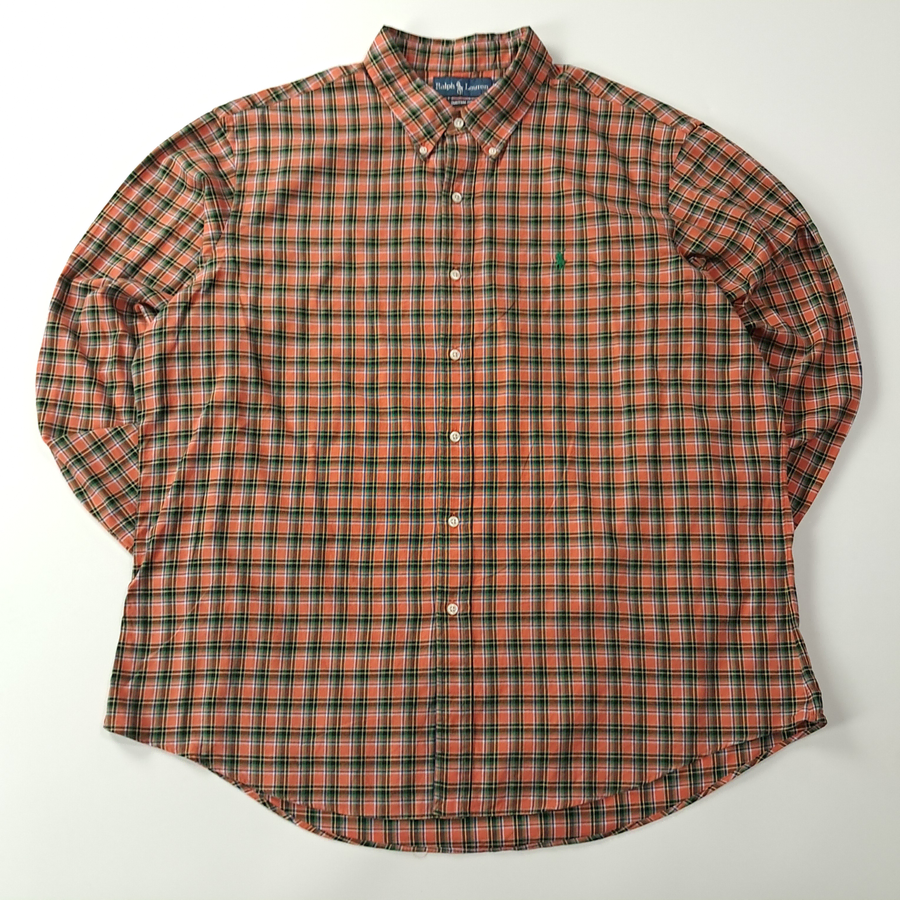 CC815 2XL 폴로 커스텀핏 00s 오렌지그린 타탄체크 셔츠 남방