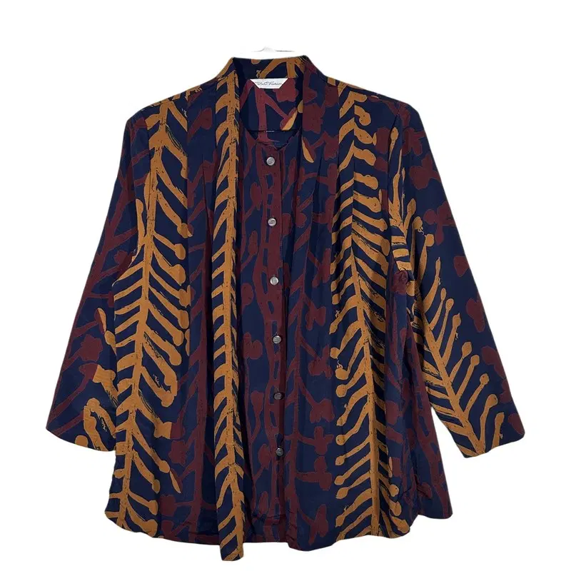 여성 네이비 오렌지 보태니컬 패턴 레이어드 블라우스 [M-L] 폴리에스터 100%