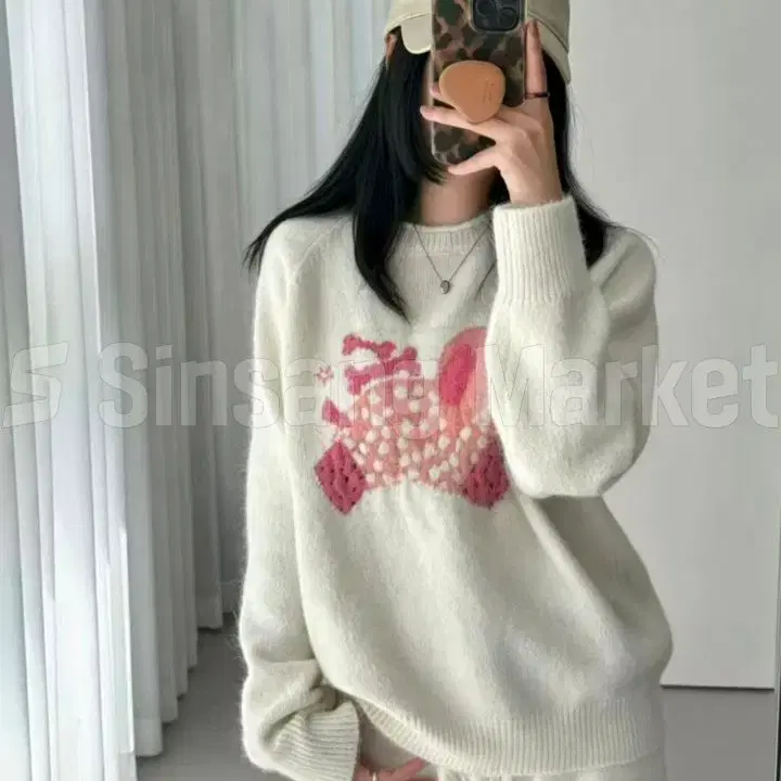 [빠른발송] 솜사탕 강아지 니트 가을 캐주얼 니트 나염 쟈가드 데일리 룩